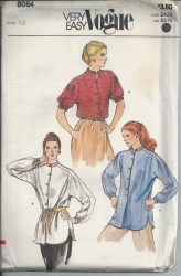 8064 EZ VOGUE PULLOVER BUTTON COLLAR SS-LS BLOUSE PATTERN 12 OR 14 CHOICE